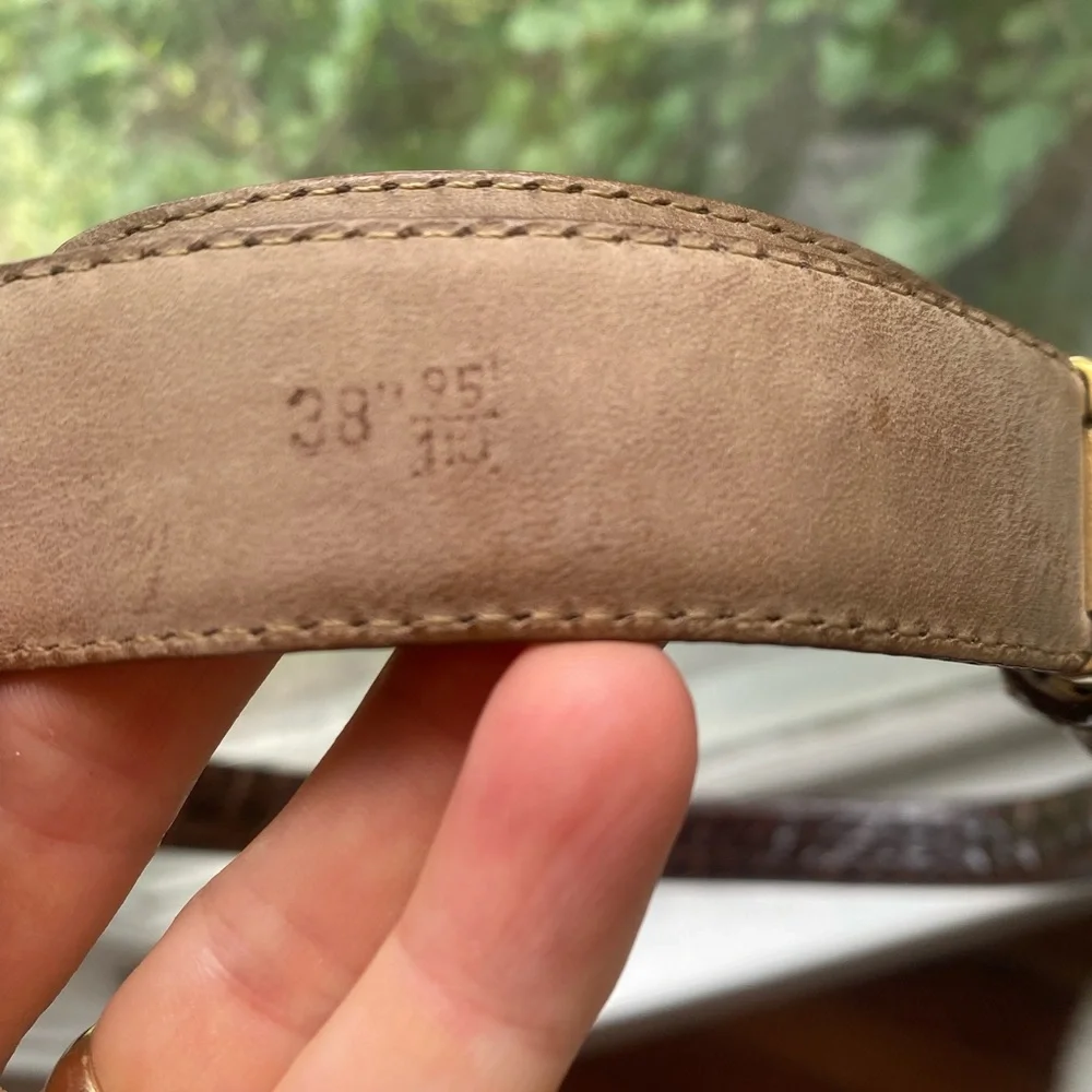 De Vecchi Brown Crocodile Leather Belt with Brass Buckle made in Italy